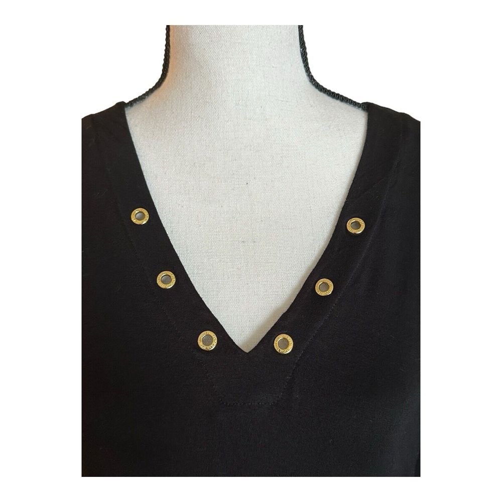 MICHAEL Michael‎ Kors Women's Black Top Blouse Gold Grommet Logo Sz Large - Picture 2 of 13